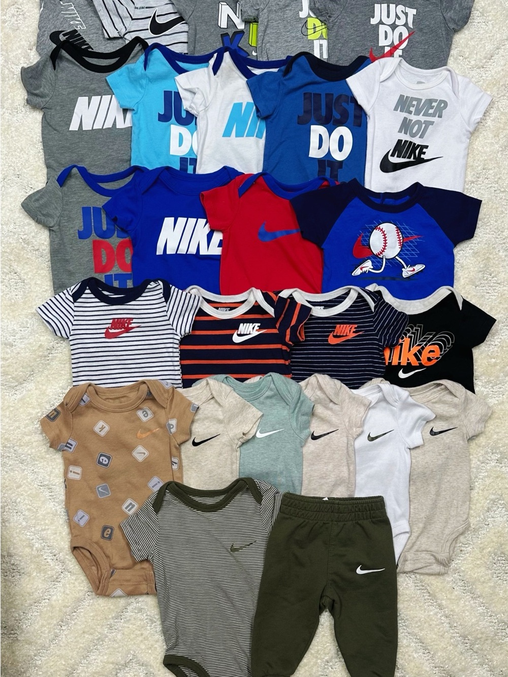 Nike Baby Bodysuit & Tee Bundle in Blue, Gray, White, Red, Olive, Tan